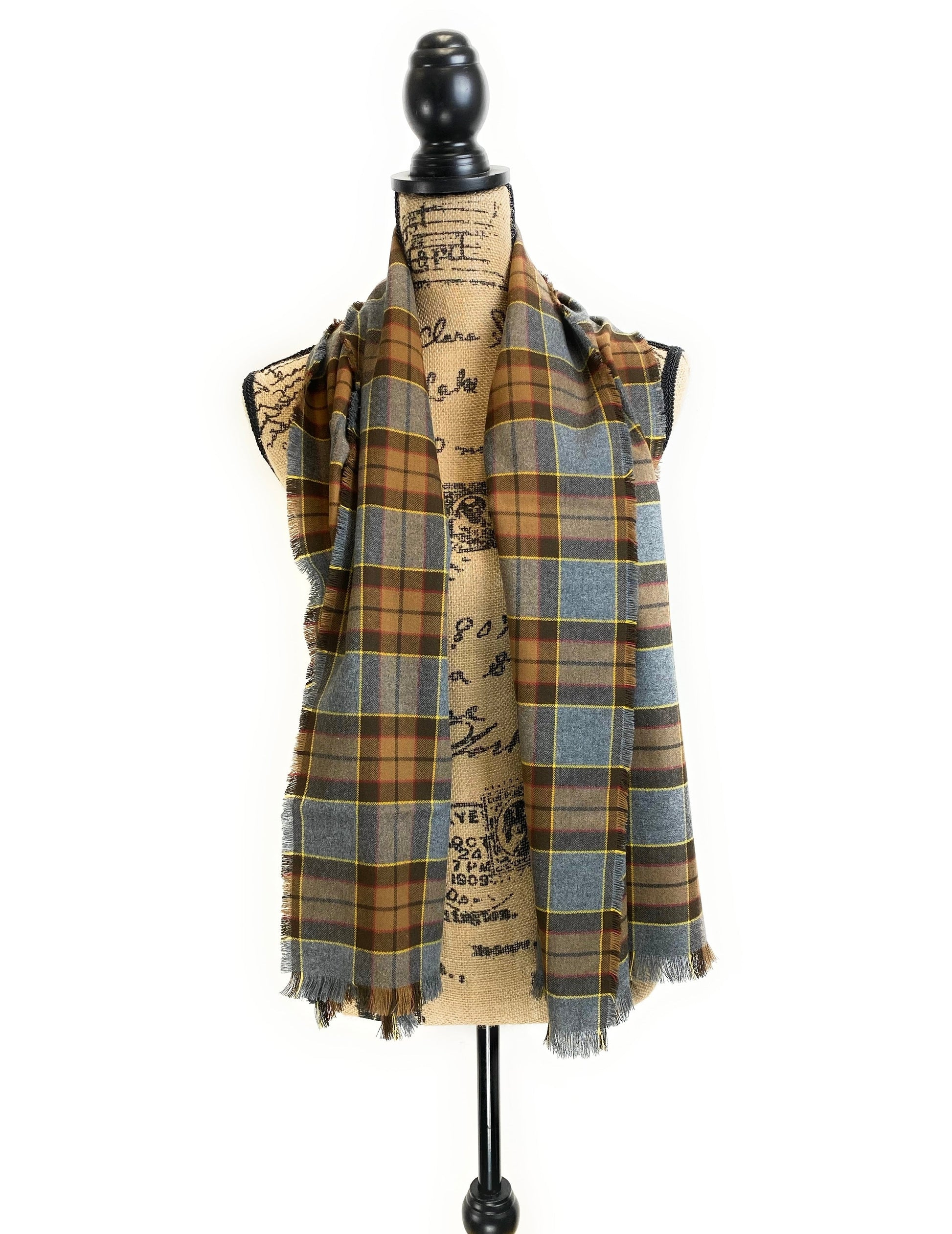Straight Scarf - Outlander Clan Fraser Inspired Gray, Brown, Yellow, and Red Cotton Flannel - Tampa Home & Garden Store