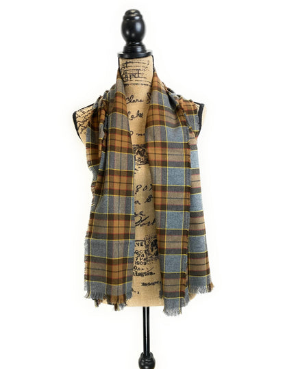 Straight Scarf - Outlander Clan Fraser Inspired Gray, Brown, Yellow, and Red Cotton Flannel - Tampa Home & Garden Store