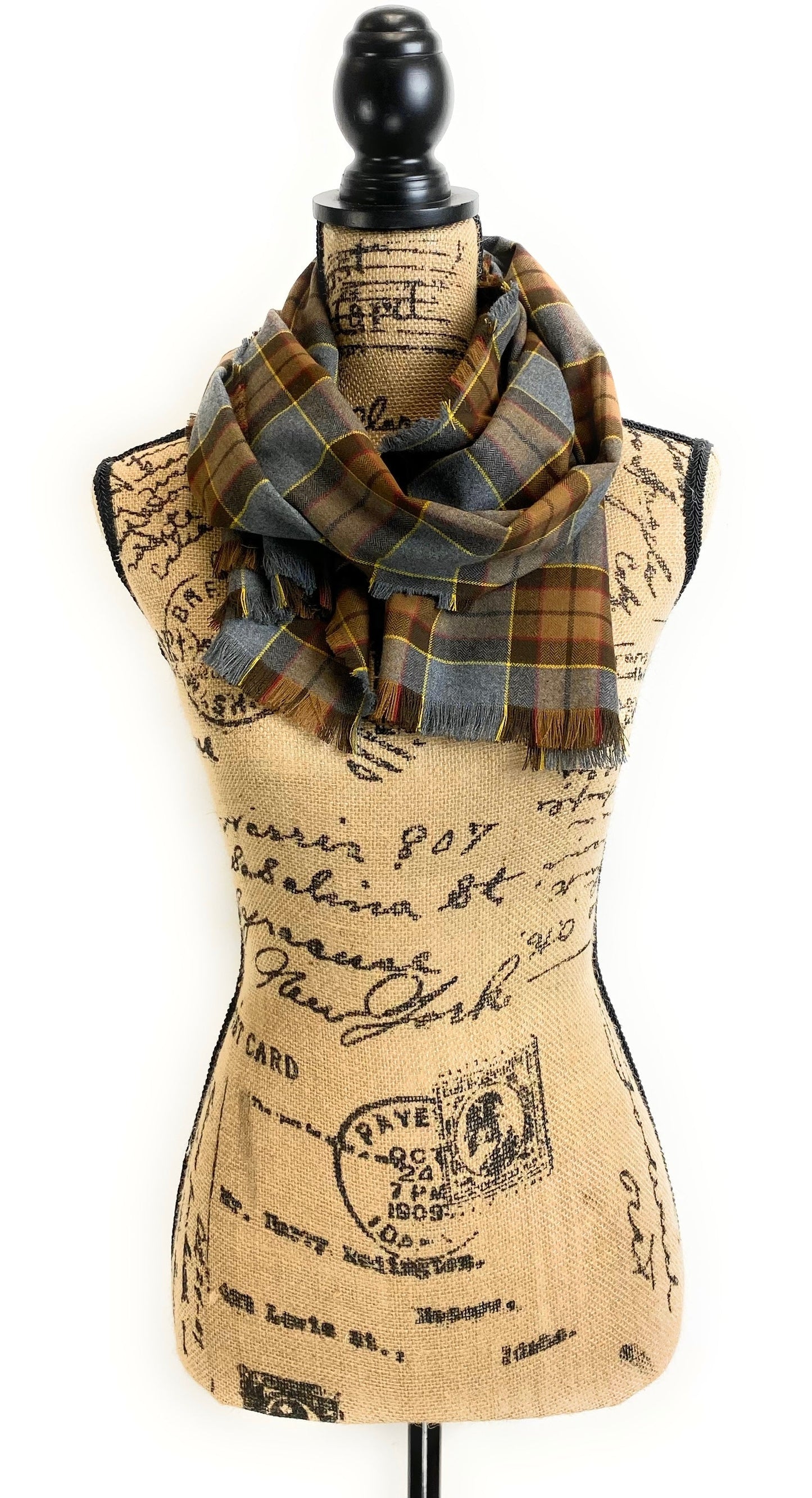 Straight Scarf - Outlander Clan Fraser Inspired Gray, Brown, Yellow, and Red Cotton Flannel - Tampa Home & Garden Store