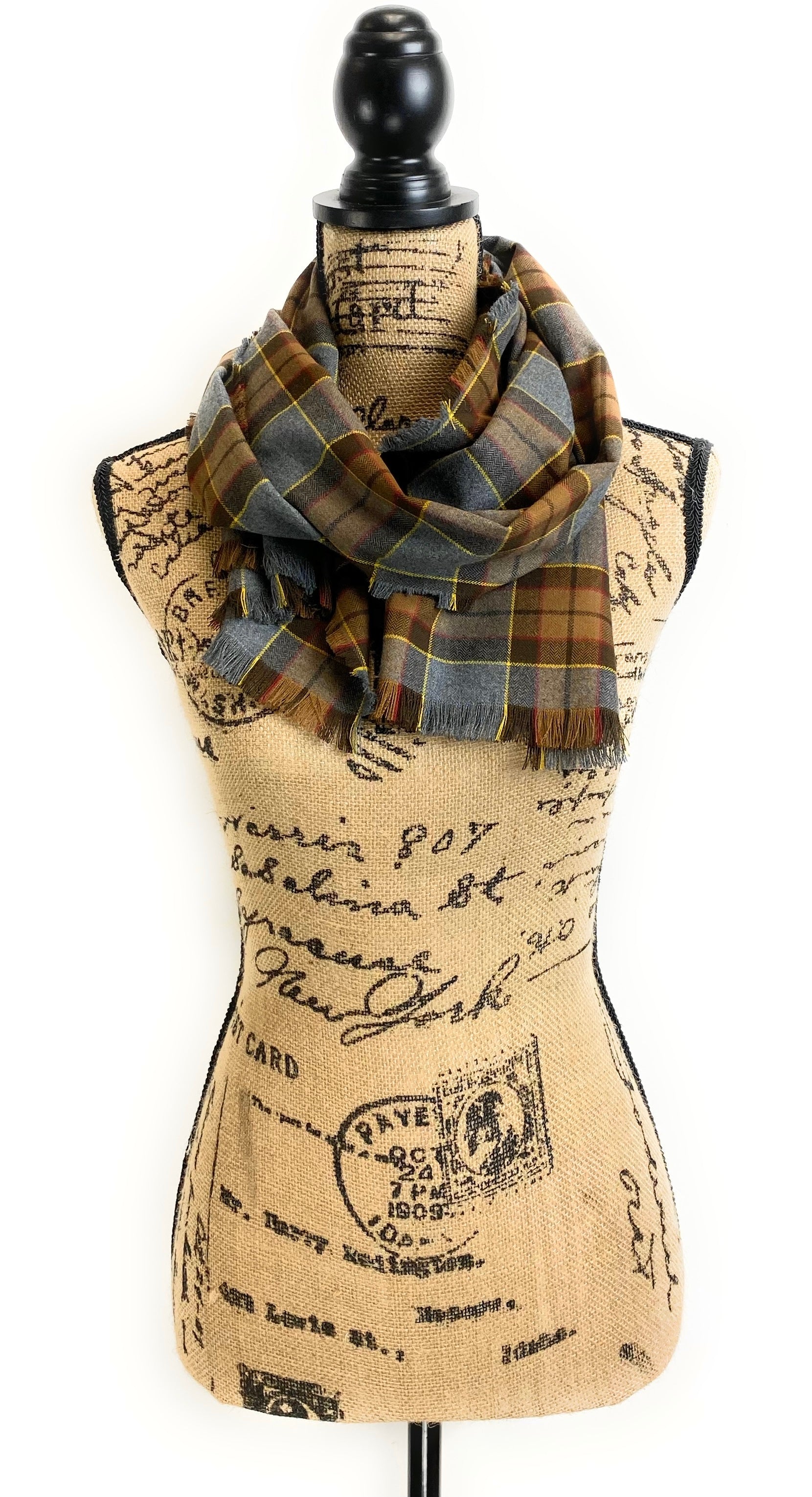 Straight Scarf - Outlander Clan Fraser Inspired Gray, Brown, Yellow, and Red Cotton Flannel - Tampa Home & Garden Store