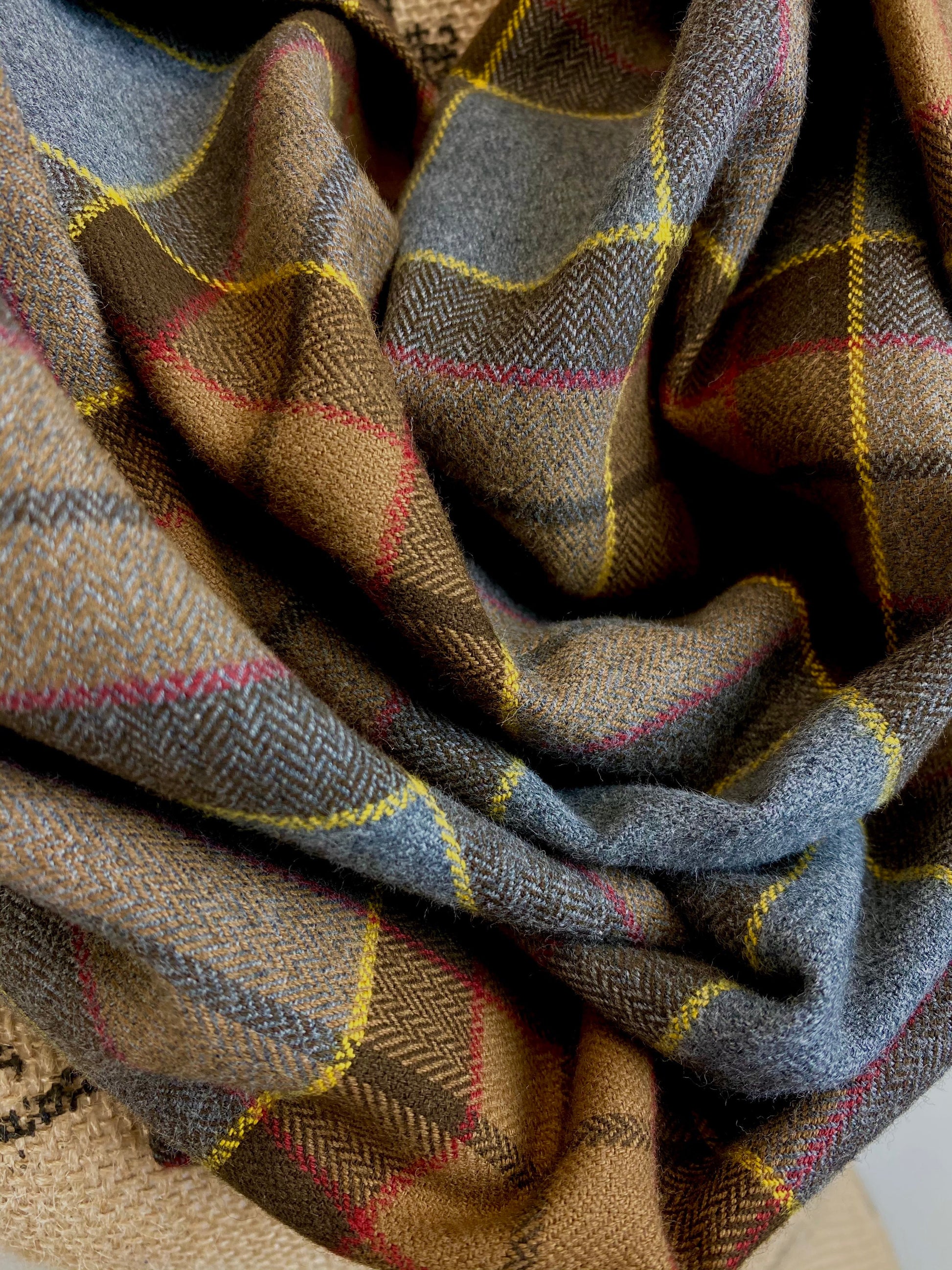 Straight Scarf - Outlander Clan Fraser Inspired Gray, Brown, Yellow, and Red Cotton Flannel - Tampa Home & Garden Store