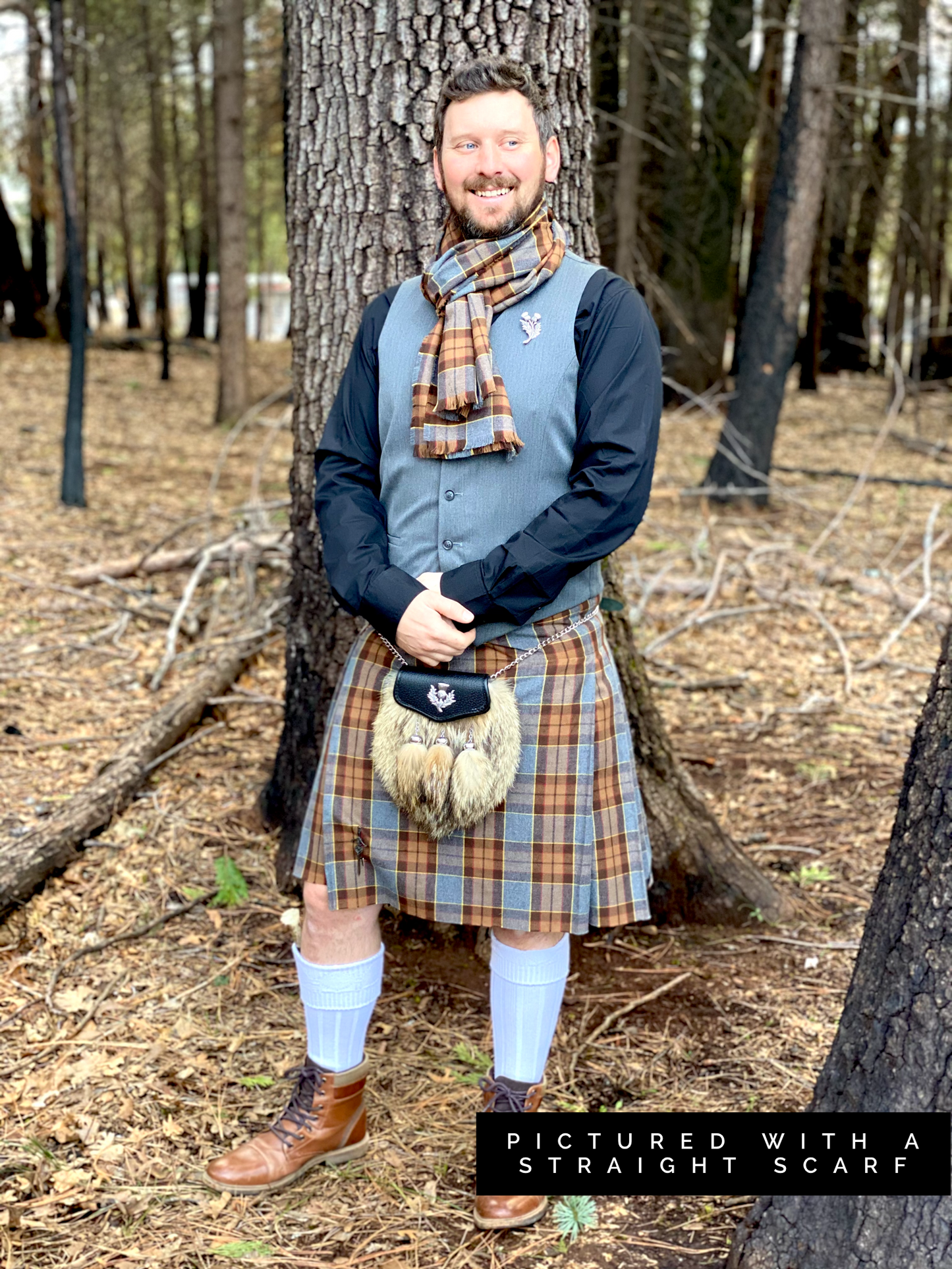 Straight Scarf - Outlander Clan Fraser Inspired Gray, Brown, Yellow, and Red Cotton Flannel - Tampa Home & Garden Store