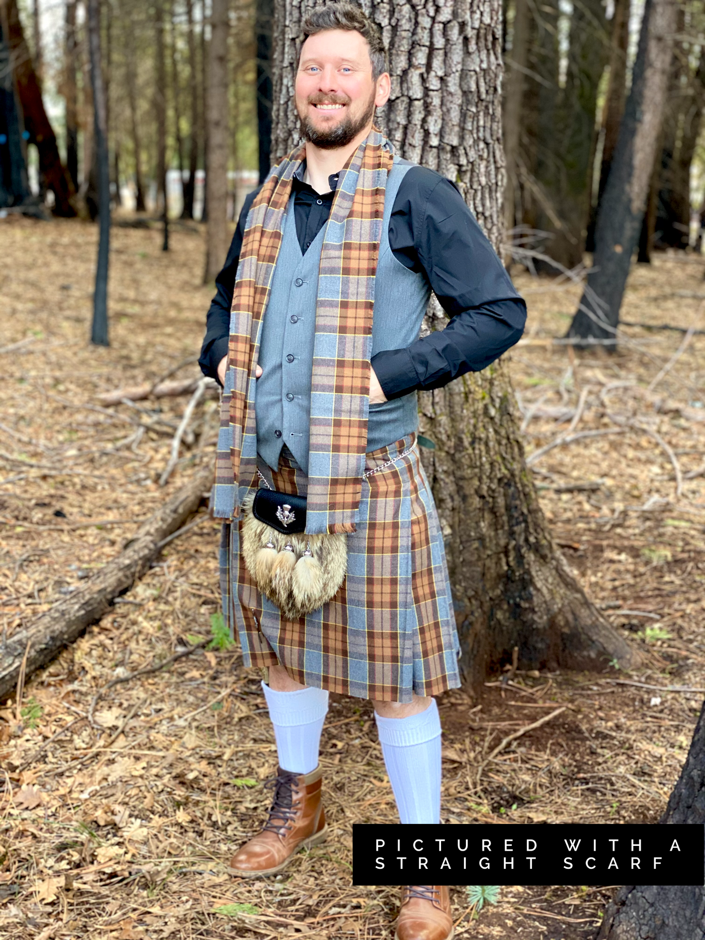 Straight Scarf - Outlander Clan Fraser Inspired Gray, Brown, Yellow, and Red Cotton Flannel - Tampa Home & Garden Store