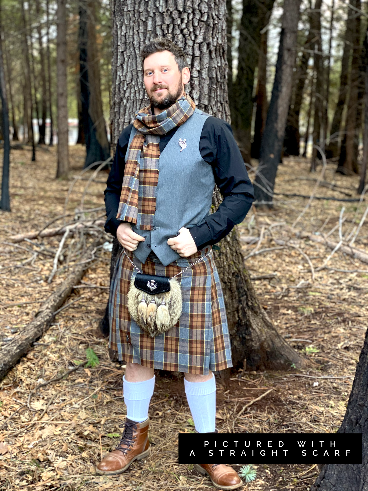 Straight Scarf - Outlander Clan Fraser Inspired Gray, Brown, Yellow, and Red Cotton Flannel - Tampa Home & Garden Store