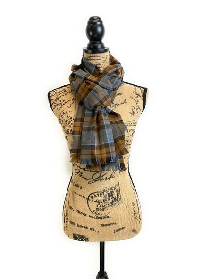 Straight Scarf - Outlander Clan MacKenzie Inspired Gray, Brown and Light Blue Cotton Flannel - Tampa Home & Garden Store