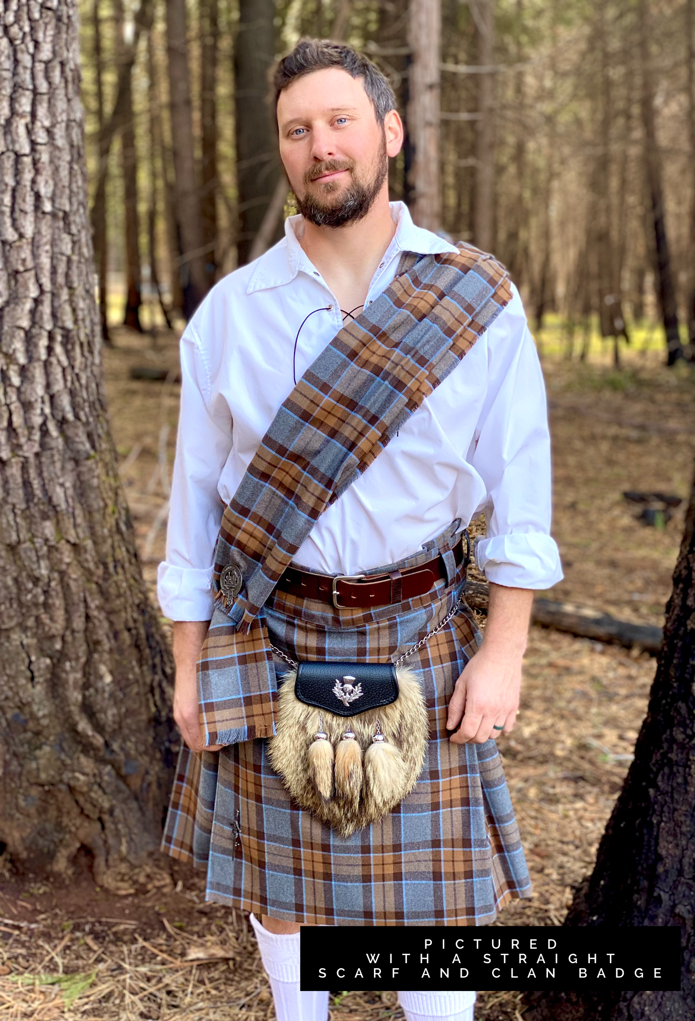 Straight Scarf - Outlander Clan MacKenzie Inspired Gray, Brown and Light Blue Cotton Flannel - Tampa Home & Garden Store