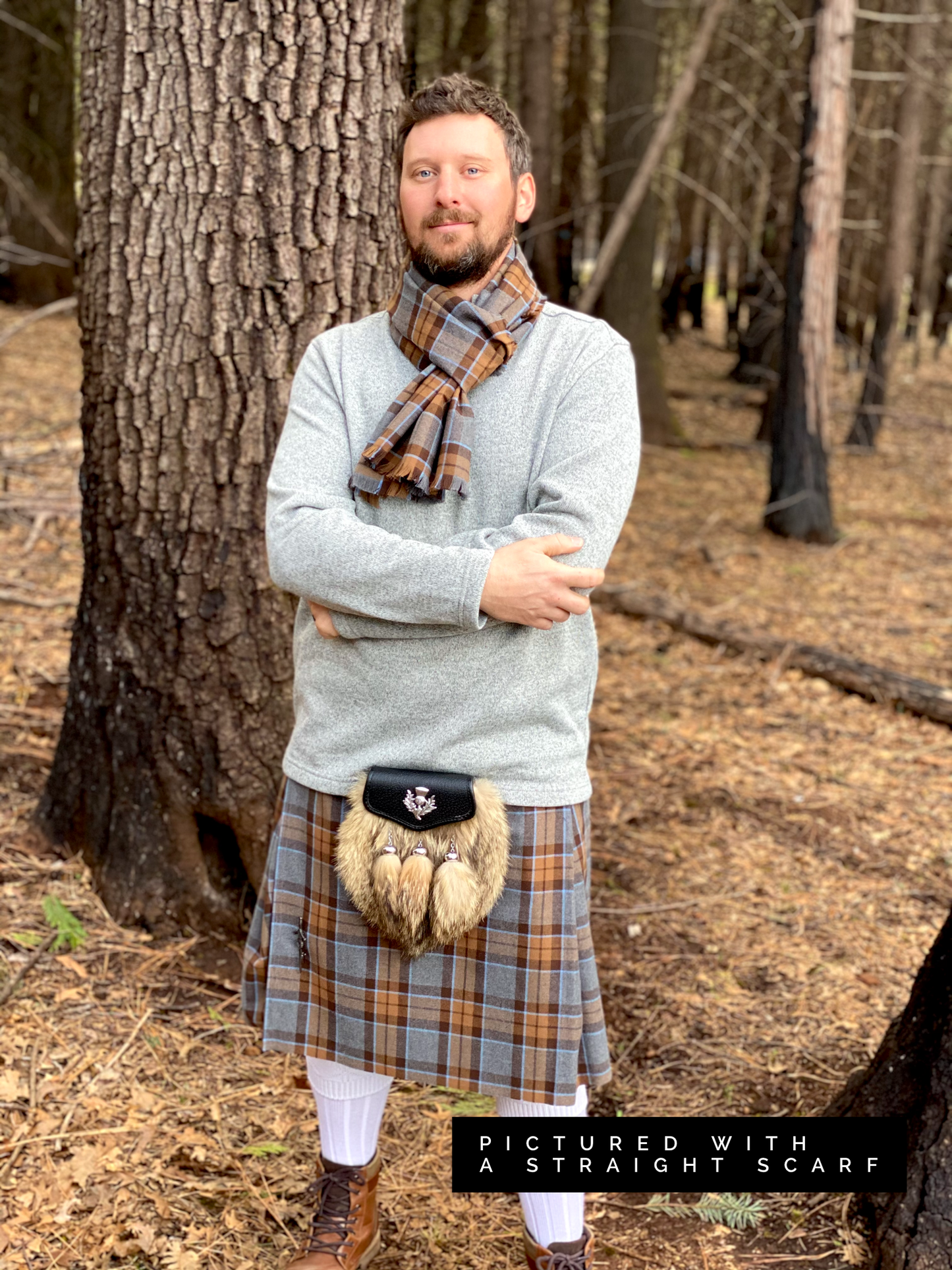 Straight Scarf - Outlander Clan MacKenzie Inspired Gray, Brown and Light Blue Cotton Flannel - Tampa Home & Garden Store
