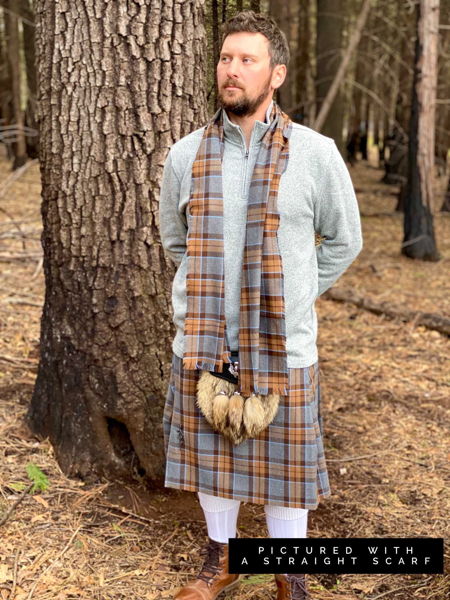 Straight Scarf - Outlander Clan MacKenzie Inspired Gray, Brown and Light Blue Cotton Flannel - Tampa Home & Garden Store