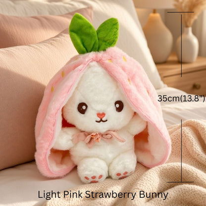 Reversible Bunny and Strawberry Plush Toy for Kids