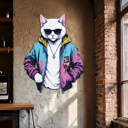 Street Style Cat Metal Wall Art – Cool Urban Decor-KAFUVM028 - Tampa Home & Garden Store