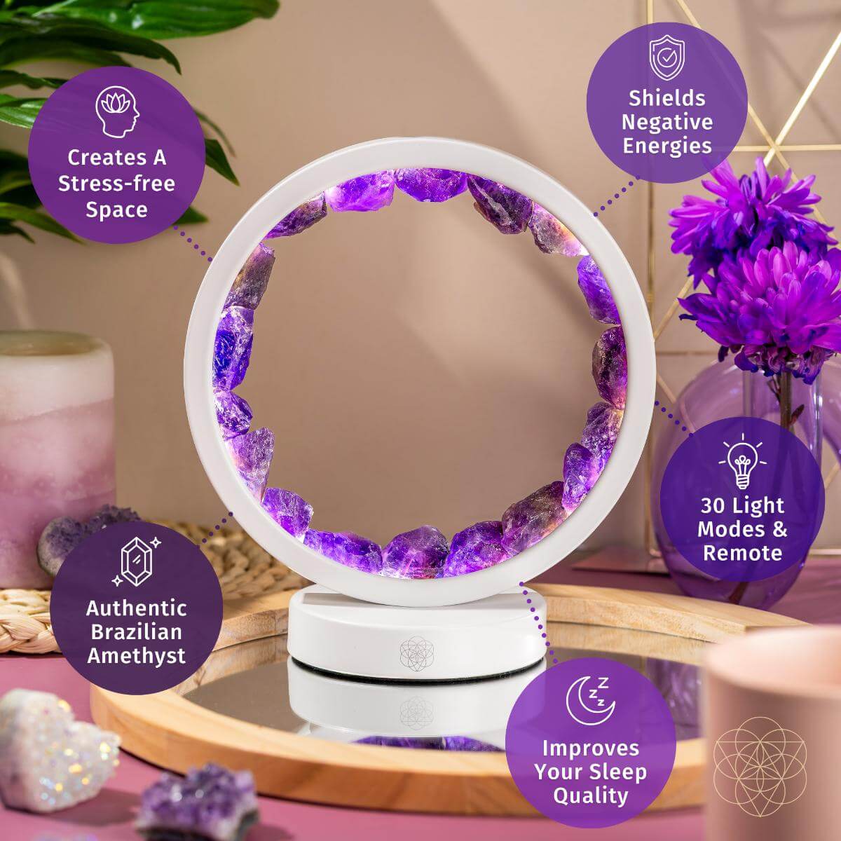 Stress Less, Sleep More – Amethyst Healing Lamp - Tampa Home & Garden Store