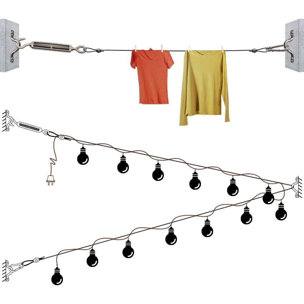 String Light Hanging Cable Kit, Nylon Coated 304 Stainless Steel Guide Wire and Accessories for Outdoor Bistro String Lights - Tampa Home & Garden Store