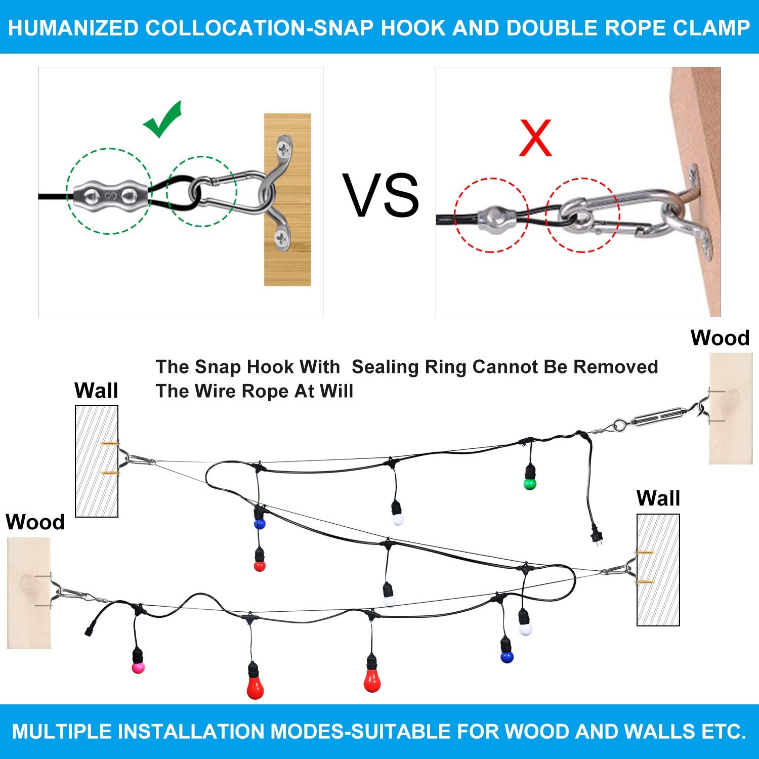String Light Hanging Cable Kit, Nylon Coated 304 Stainless Steel Guide Wire and Accessories for Outdoor Bistro String Lights - Tampa Home & Garden Store