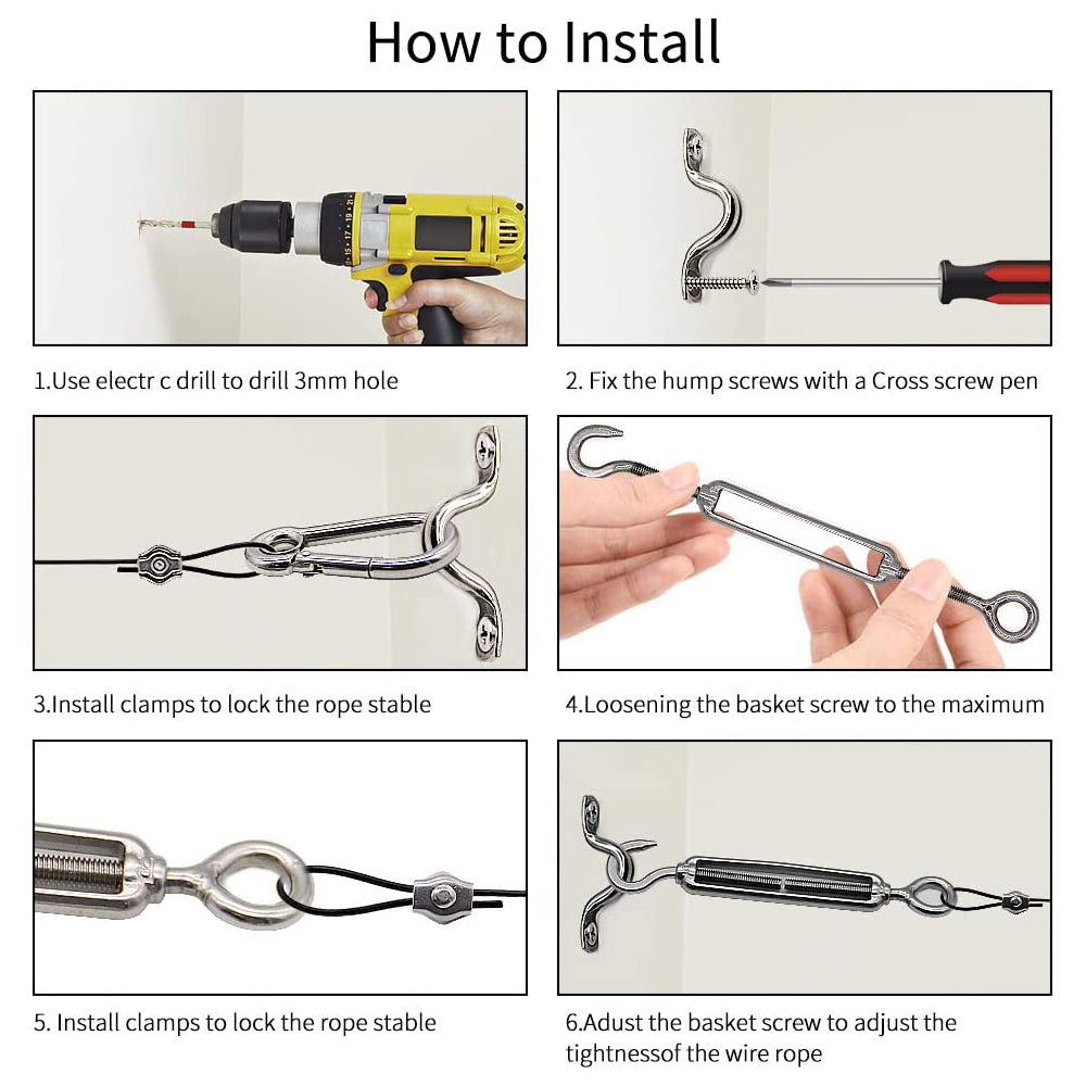 Kit de cable para colgar luces de cadena, cable guía de acero inoxidable 304 revestido de nailon y accesorios para luces de cadena de bistró para exteriores