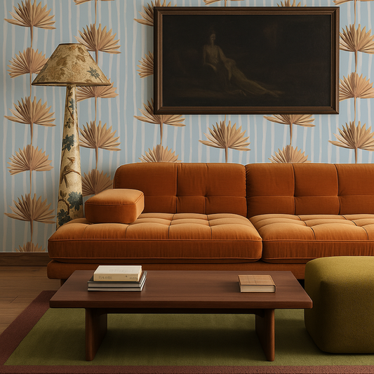 Stripey Palm Wallpaper, blue - Tampa Home & Garden Store