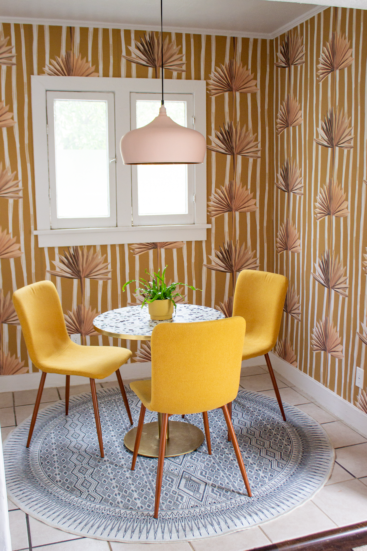 Stripey Palm Wallpaper, mustard - Tampa Home & Garden Store