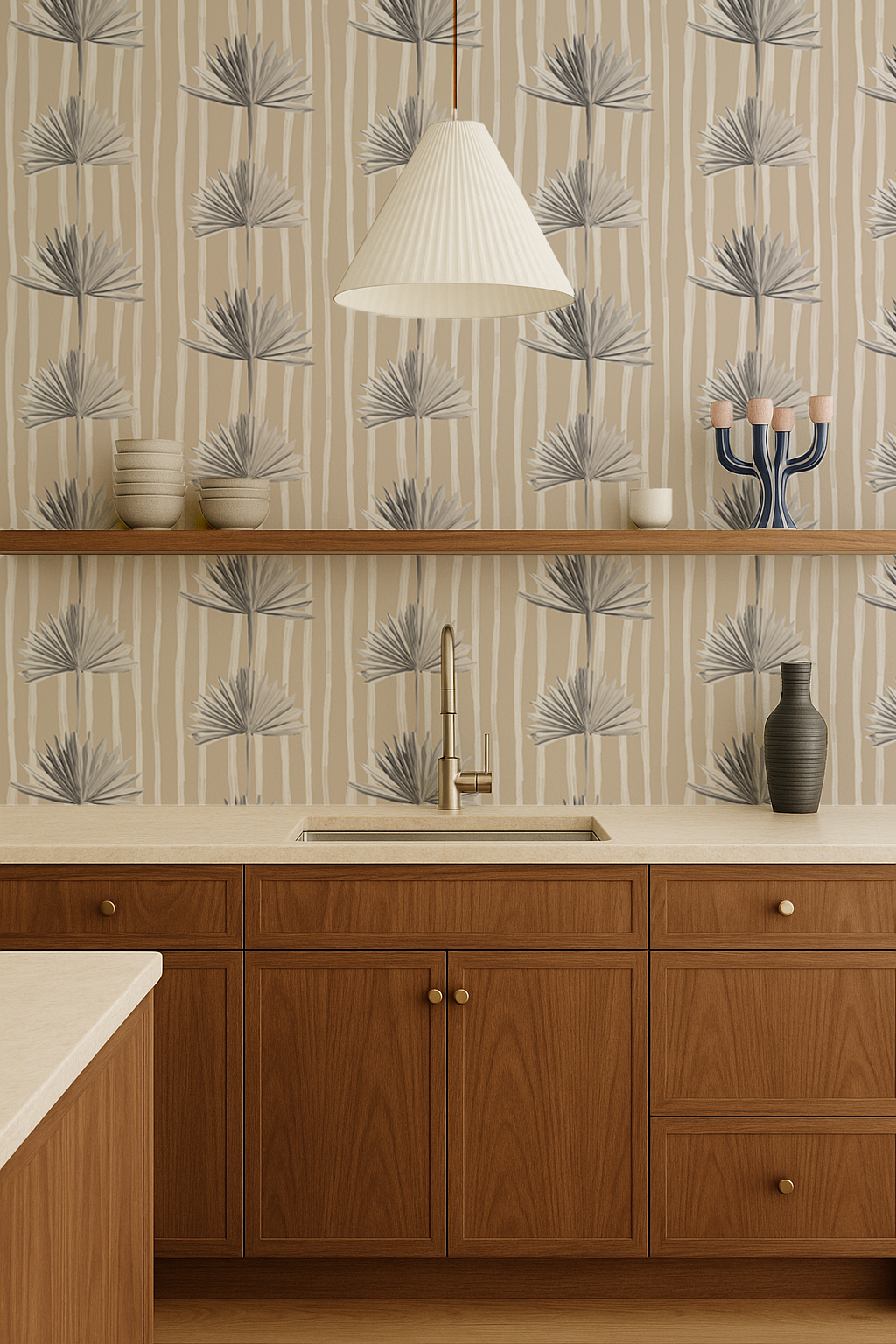 Stripey Palm Wallpaper, neutral and white - Tampa Home & Garden Store