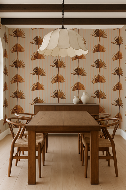 Stripey Palm Wallpaper, neutral peach and mustard - Tampa Home & Garden Store