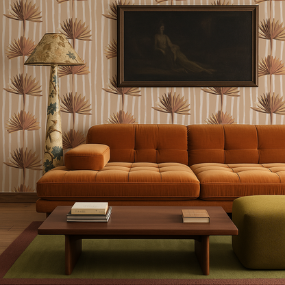 Stripey Palm Wallpaper, nude and off-white - Tampa Home & Garden Store