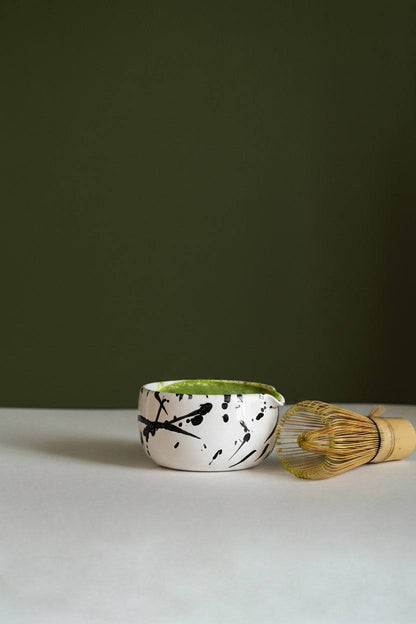 Handmade matcha bowl white ceramic with black brushstroke, 2 items on Tampa Home & Garden Store
