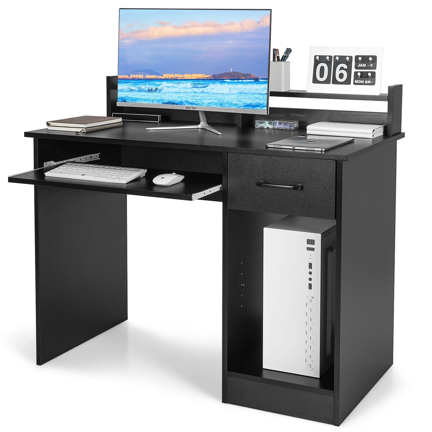 Mesa portátil de estudio con cajón y bandeja para teclado - Negra
