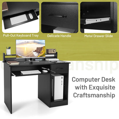 Mesa portátil de estudio con cajón y bandeja para teclado - Negra