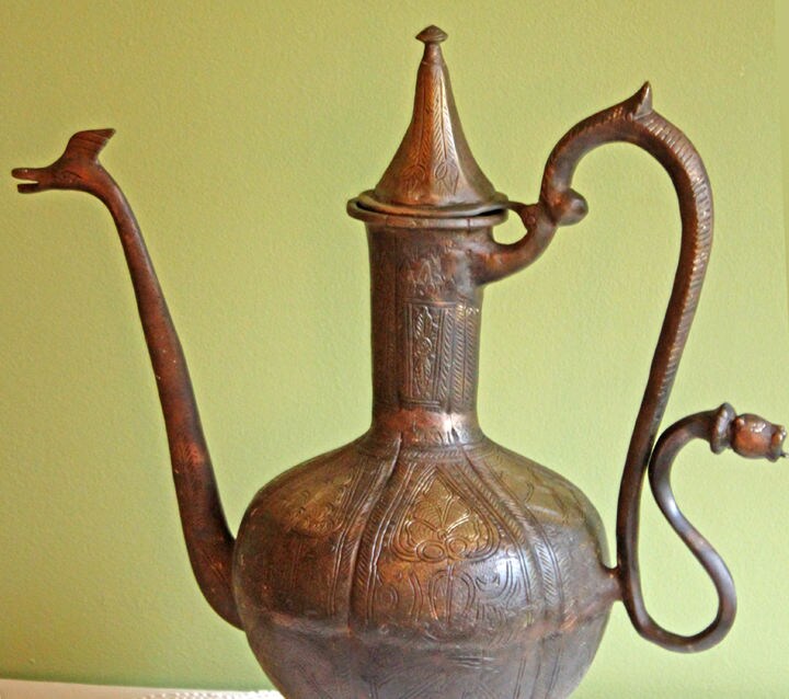 Stunning Antique Aftaba Pot.  Extra Large Hand Hammered Bronze Pot with Amazing Shapes and Decorative Elements. - Tampa Home & Garden Store