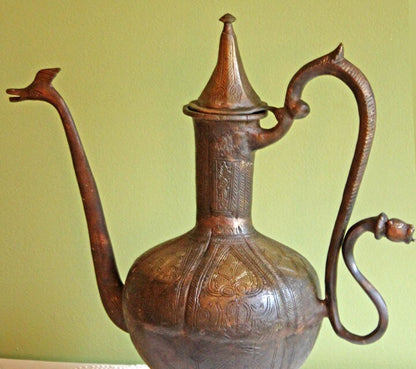 Stunning Antique Aftaba Pot.  Extra Large Hand Hammered Bronze Pot with Amazing Shapes and Decorative Elements. - Tampa Home & Garden Store