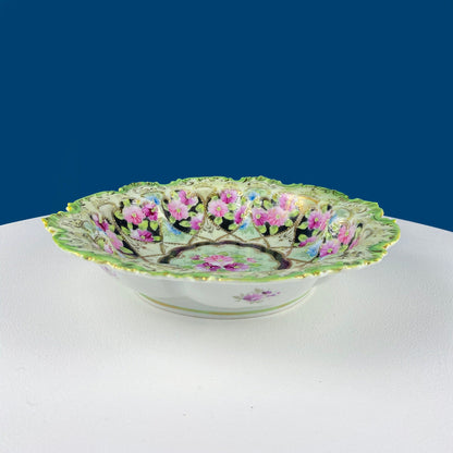 Stunning Antique Hand Painted Porcelain Bowl. Centerpiece Dish with Scalloped Edges. Gold Framework & Flowers. Dining Room Decor. - Tampa Home & Garden Store
