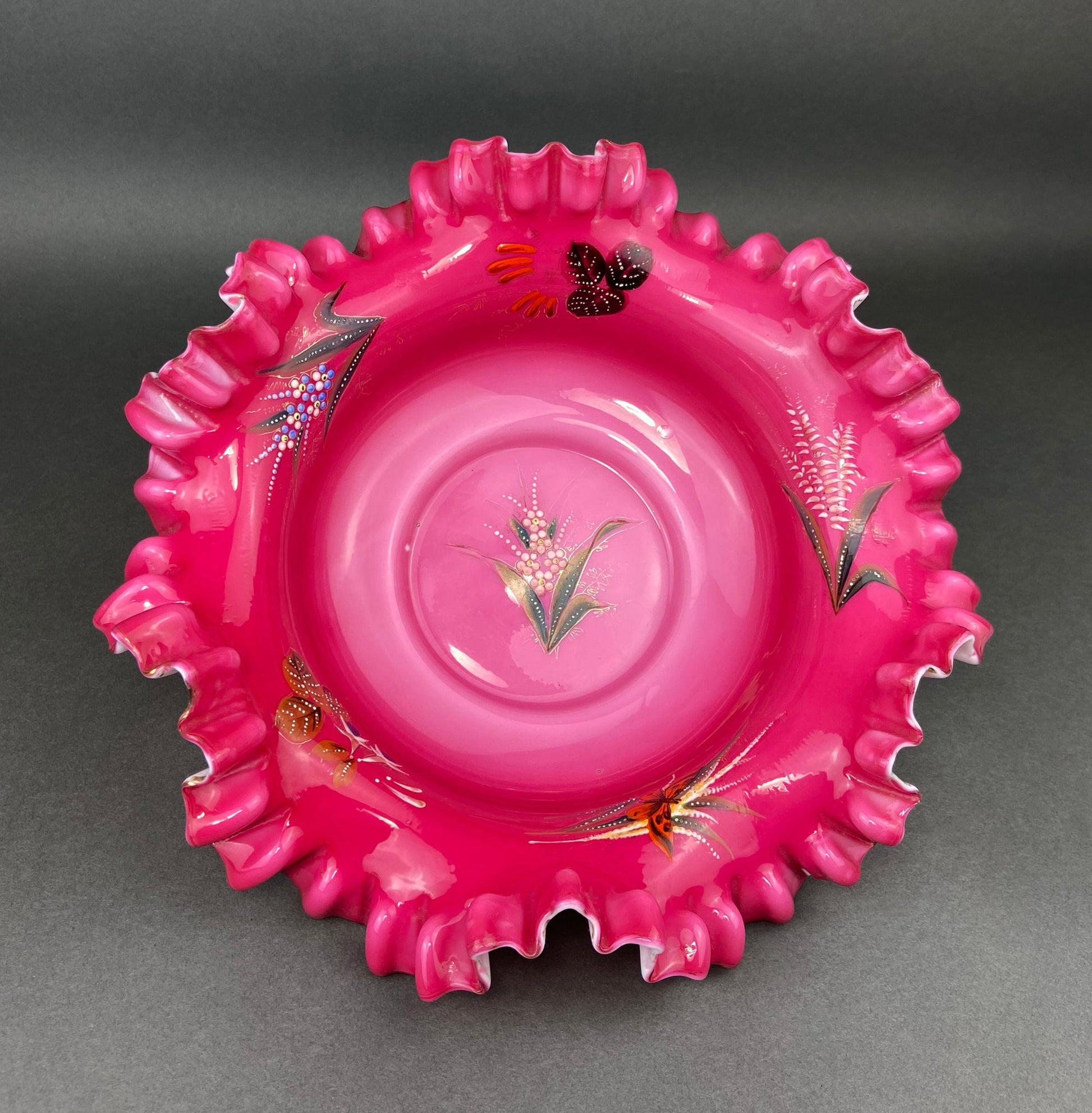 Stunning Antique Hand Painted Porcelain Bowl. Centerpiece Dish with Scalloped Edges. Gold Framework & Flowers. Dining Room Decor. - Tampa Home & Garden Store
