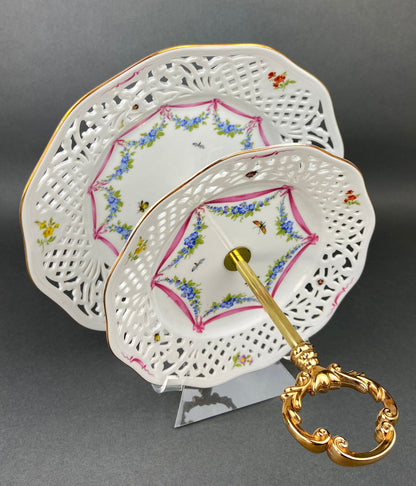 Stunning Antique Hand Painted Porcelain Bowl. Centerpiece Dish with Scalloped Edges. Gold Framework & Flowers. Dining Room Decor. - Tampa Home & Garden Store