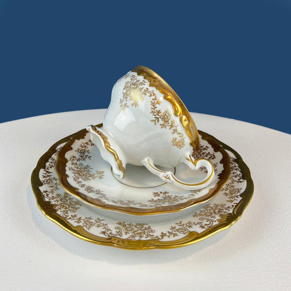 Stunning Antique White and Gold Tea Set Trio. Weimar Porcelain, Katharina Pattern. Hand Painted Floral Gold Trim. Dining Room Decor. - Tampa Home & Garden Store