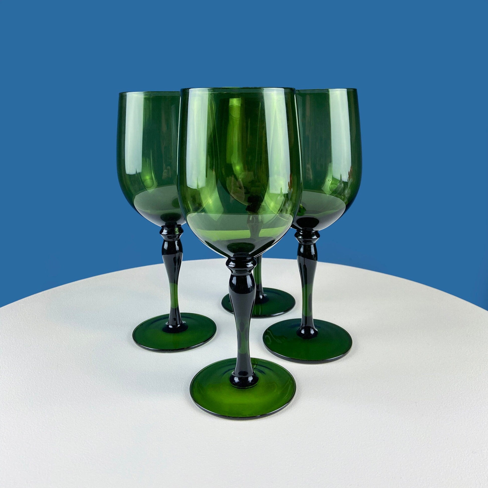 Stunning Green Wine Goblets.  Set of Four Stemware. Dark Green Hand Blown Glasses. Elegant Dining Room Decor. Unique Barware. Wedding Gift. - Tampa Home & Garden Store