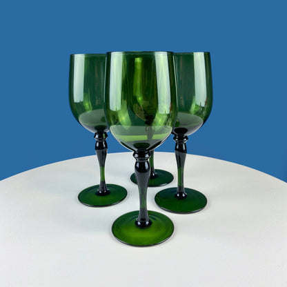 Stunning Green Wine Goblets.  Set of Four Stemware. Dark Green Hand Blown Glasses. Elegant Dining Room Decor. Unique Barware. Wedding Gift. - Tampa Home & Garden Store
