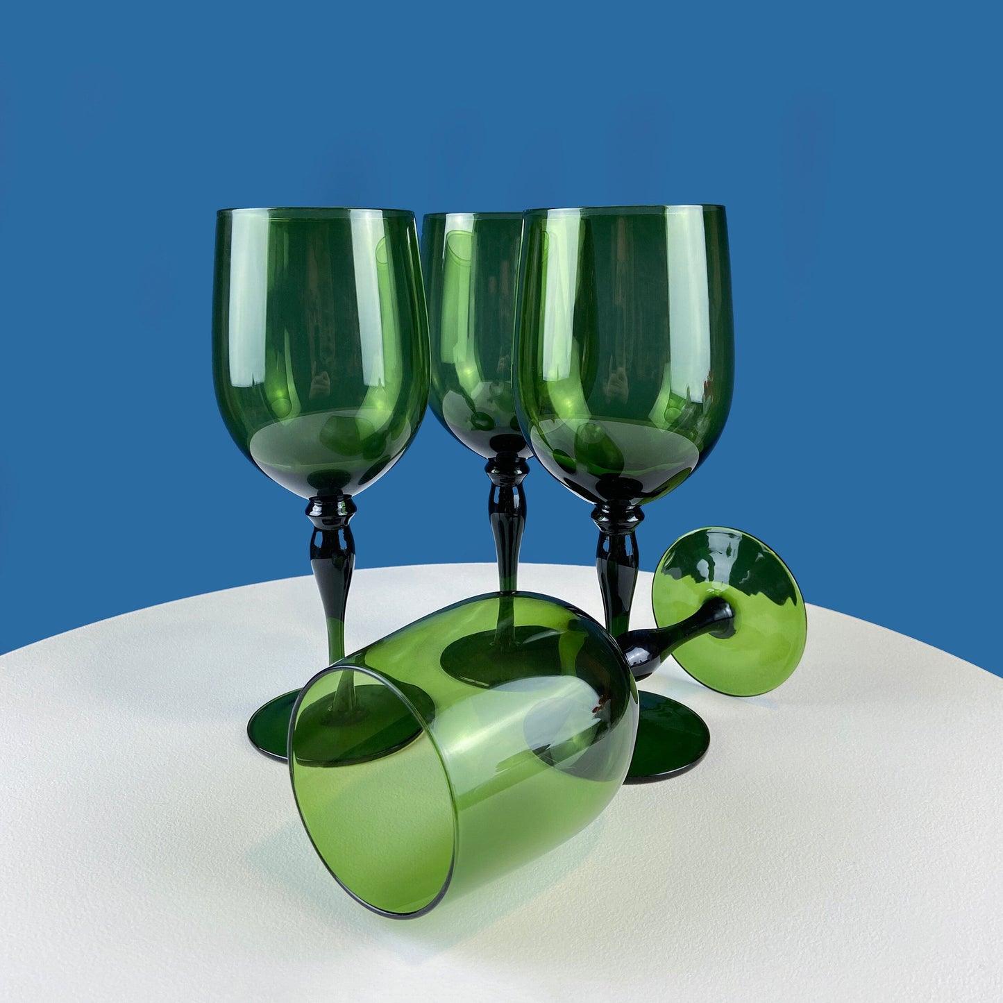Stunning Green Wine Goblets.  Set of Four Stemware. Dark Green Hand Blown Glasses. Elegant Dining Room Decor. Unique Barware. Wedding Gift. - Tampa Home & Garden Store