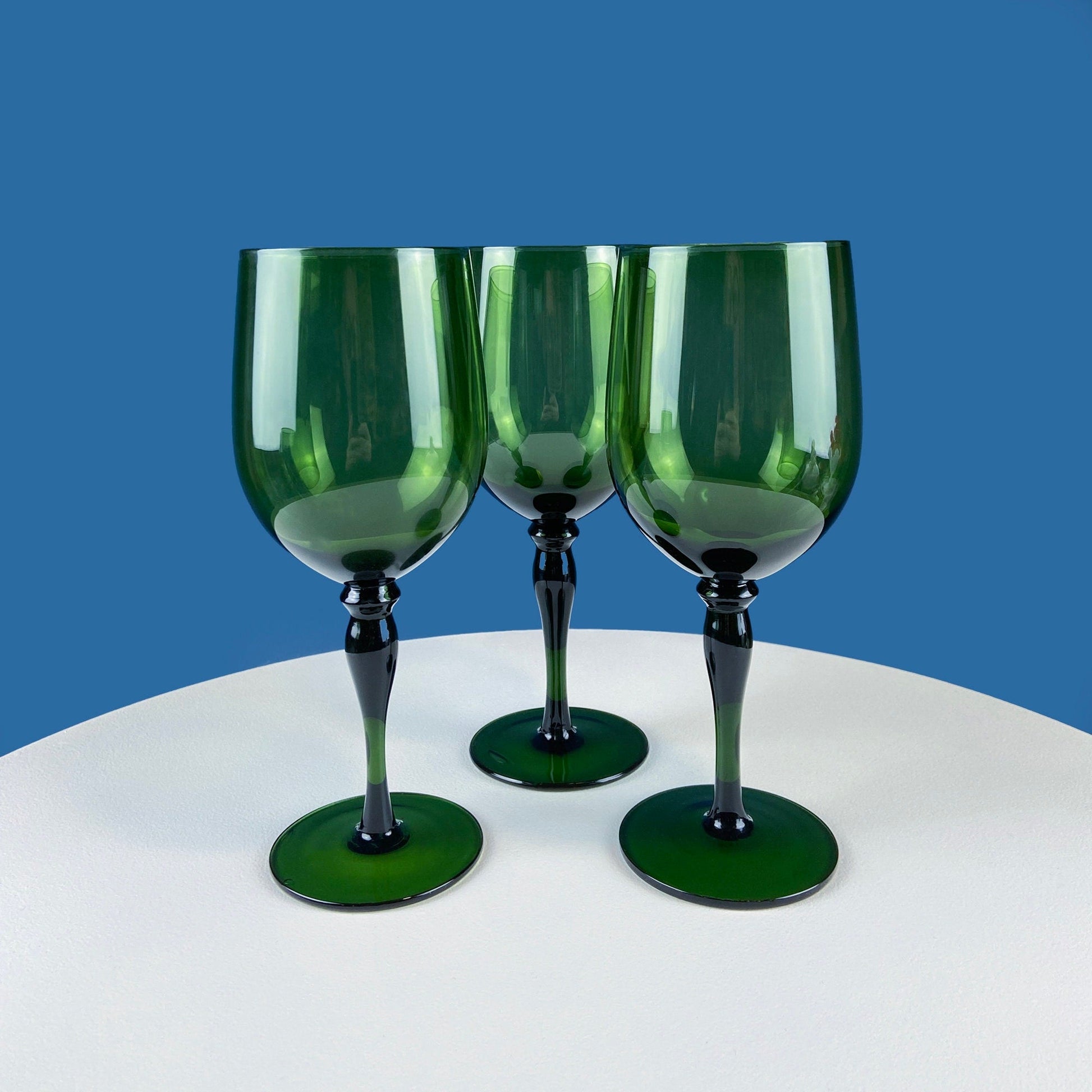 Stunning Green Wine Goblets.  Set of Four Stemware. Dark Green Hand Blown Glasses. Elegant Dining Room Decor. Unique Barware. Wedding Gift. - Tampa Home & Garden Store