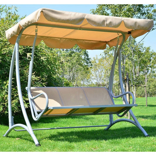 Sturdy 3-Person Outdoor Patio Porch Canopy Swing in Sand Color - Tampa Home & Garden Store