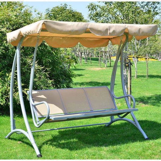 Sturdy 3-Person Outdoor Patio Porch Canopy Swing in Sand Color - Tampa Home & Garden Store