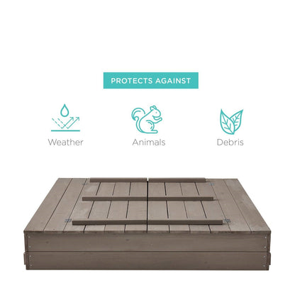 Sturdy Cedar Wood Kids Outdoor Sandbox with Benches in Grey Finish - Tampa Home & Garden Store