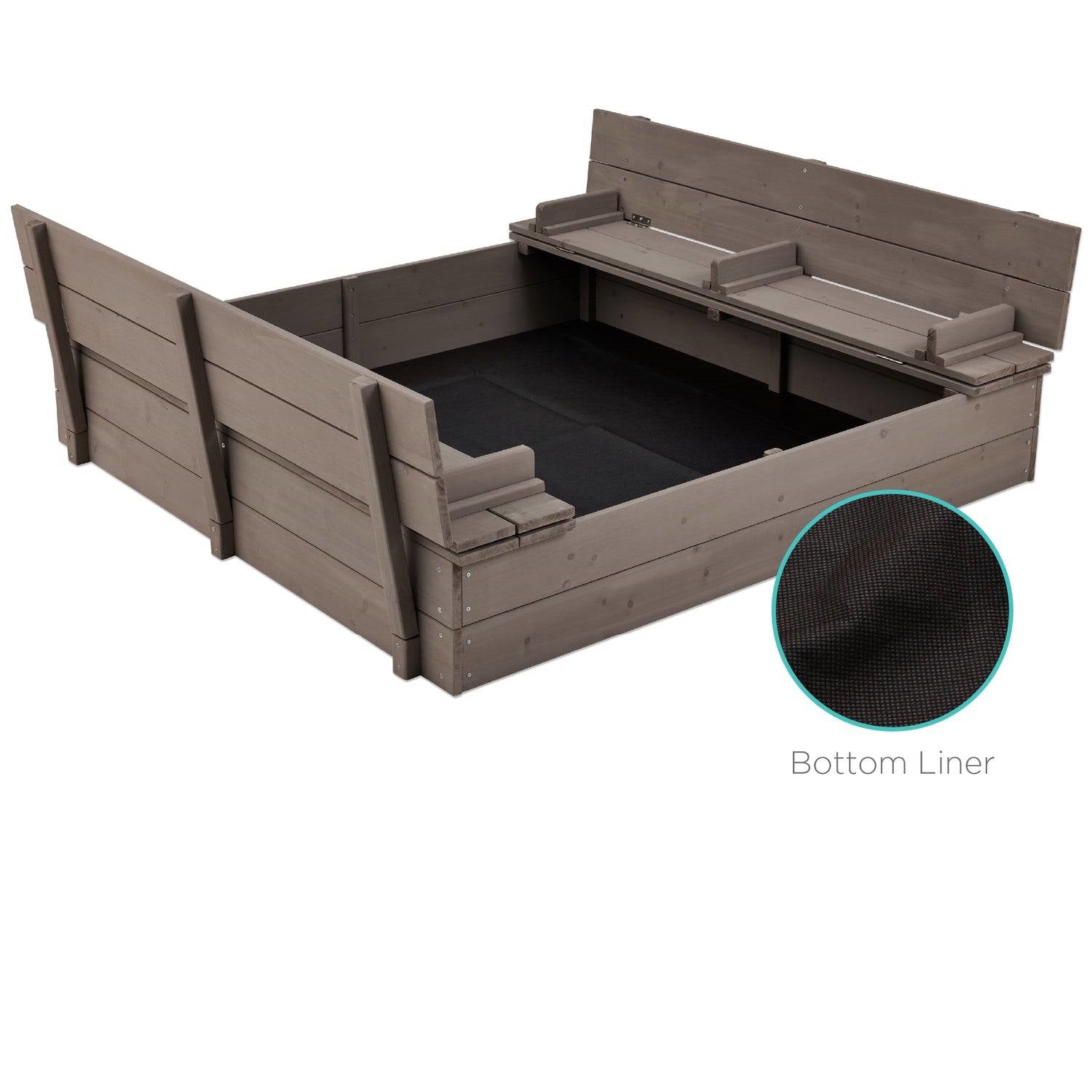 Sturdy Cedar Wood Kids Outdoor Sandbox with Benches in Grey Finish - Tampa Home & Garden Store