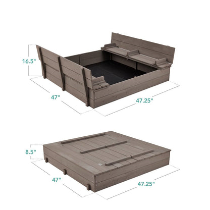 Sturdy Cedar Wood Kids Outdoor Sandbox with Benches in Grey Finish - Tampa Home & Garden Store