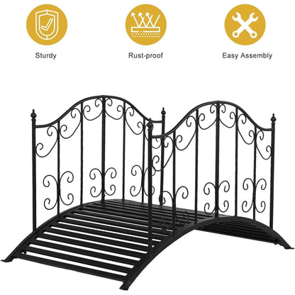 Sturdy Outdoor Rust-Proof 4-Foot Black Metal Arch Garden Bridge - Tampa Home & Garden Store