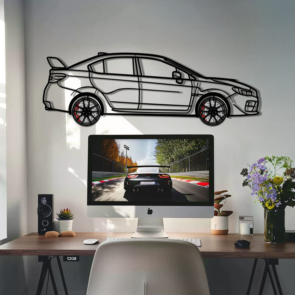Subaru WRX Metal Car Wall Art with Rotating Wheels - Rally Legend Silhouette - Interactive Automotive Wall Decor - KAFMEKA155 - Tampa Home & Garden Store