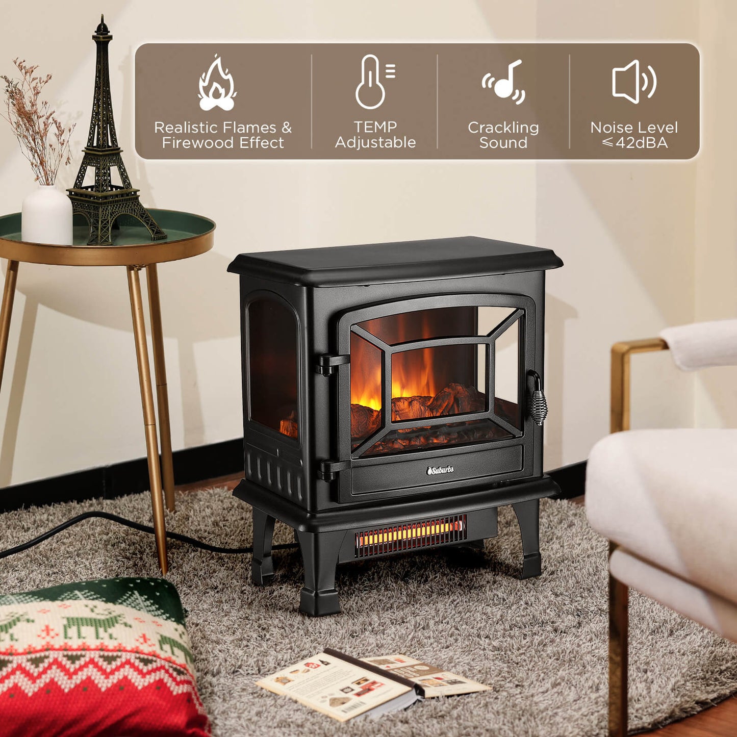 Suburbs TS20-SD Electric Fireplace Stove Heater with Sound - Tampa Home & Garden Store
