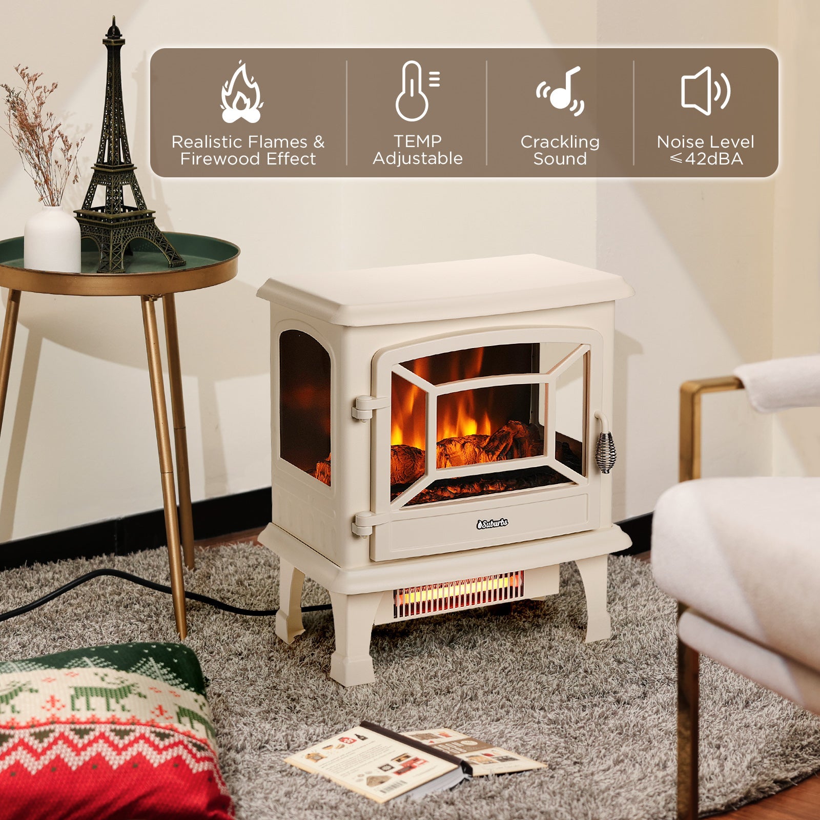 Suburbs TS20-SD Electric Fireplace Stove Heater with Sound - Tampa Home & Garden Store
