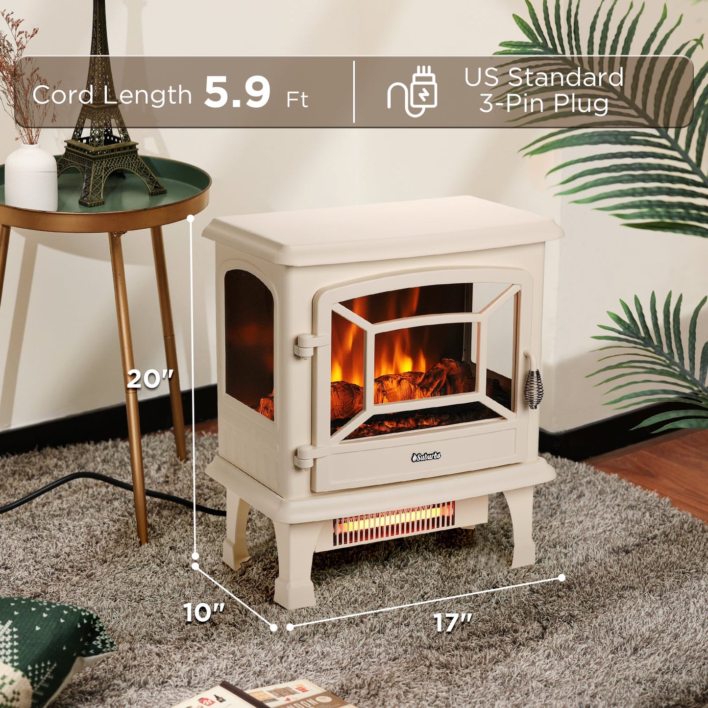 Suburbs TS20-SD Electric Fireplace Stove Heater with Sound - Tampa Home & Garden Store