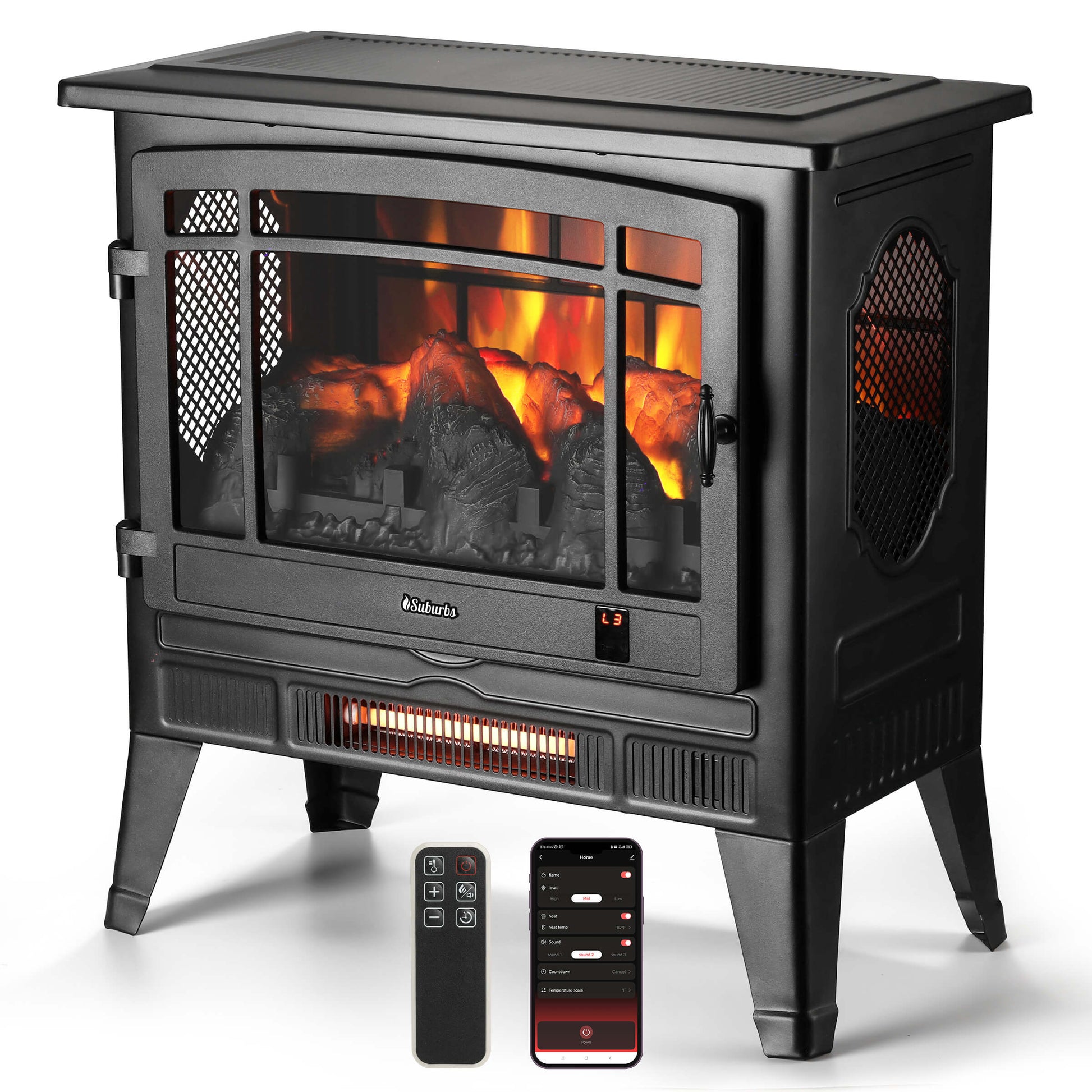 Suburbs TS25 Smart Electric Fireplace Stove Heater, WiFi Enabled - Tampa Home & Garden Store