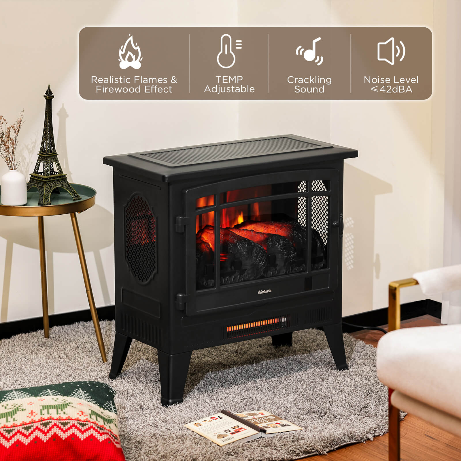 Suburbs TS25 Smart Electric Fireplace Stove Heater, WiFi Enabled - Tampa Home & Garden Store