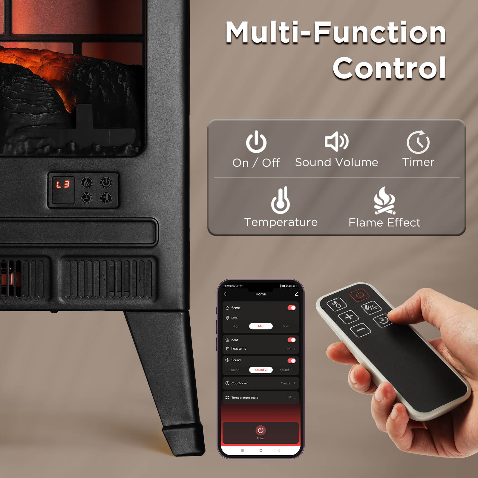 Suburbs TS25 Smart Electric Fireplace Stove Heater, WiFi Enabled - Tampa Home & Garden Store