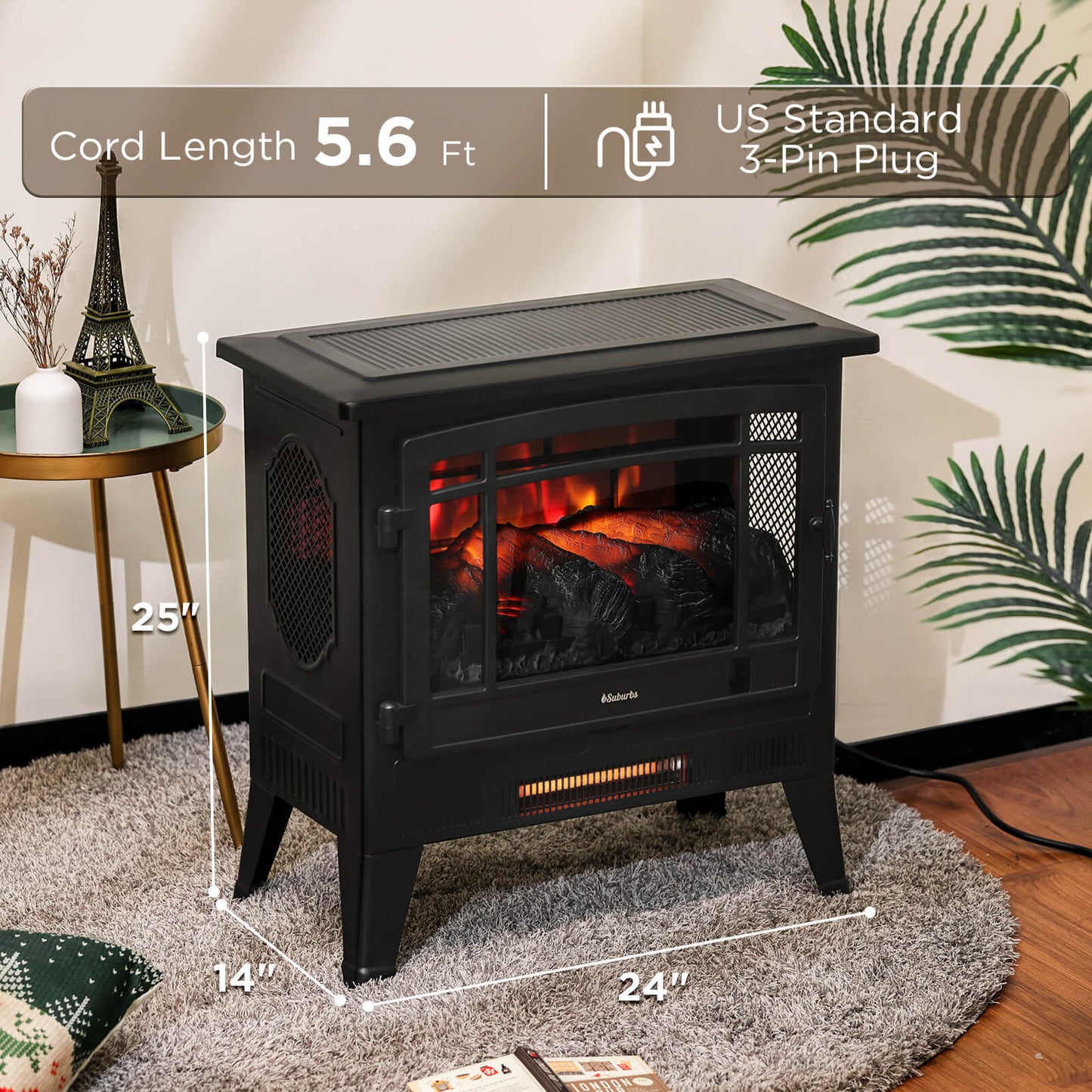 Suburbs TS25 Smart Electric Fireplace Stove Heater, WiFi Enabled - Tampa Home & Garden Store